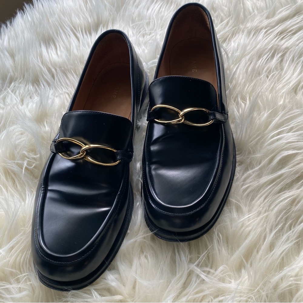 Frame Black Loafers with Gold Accent
